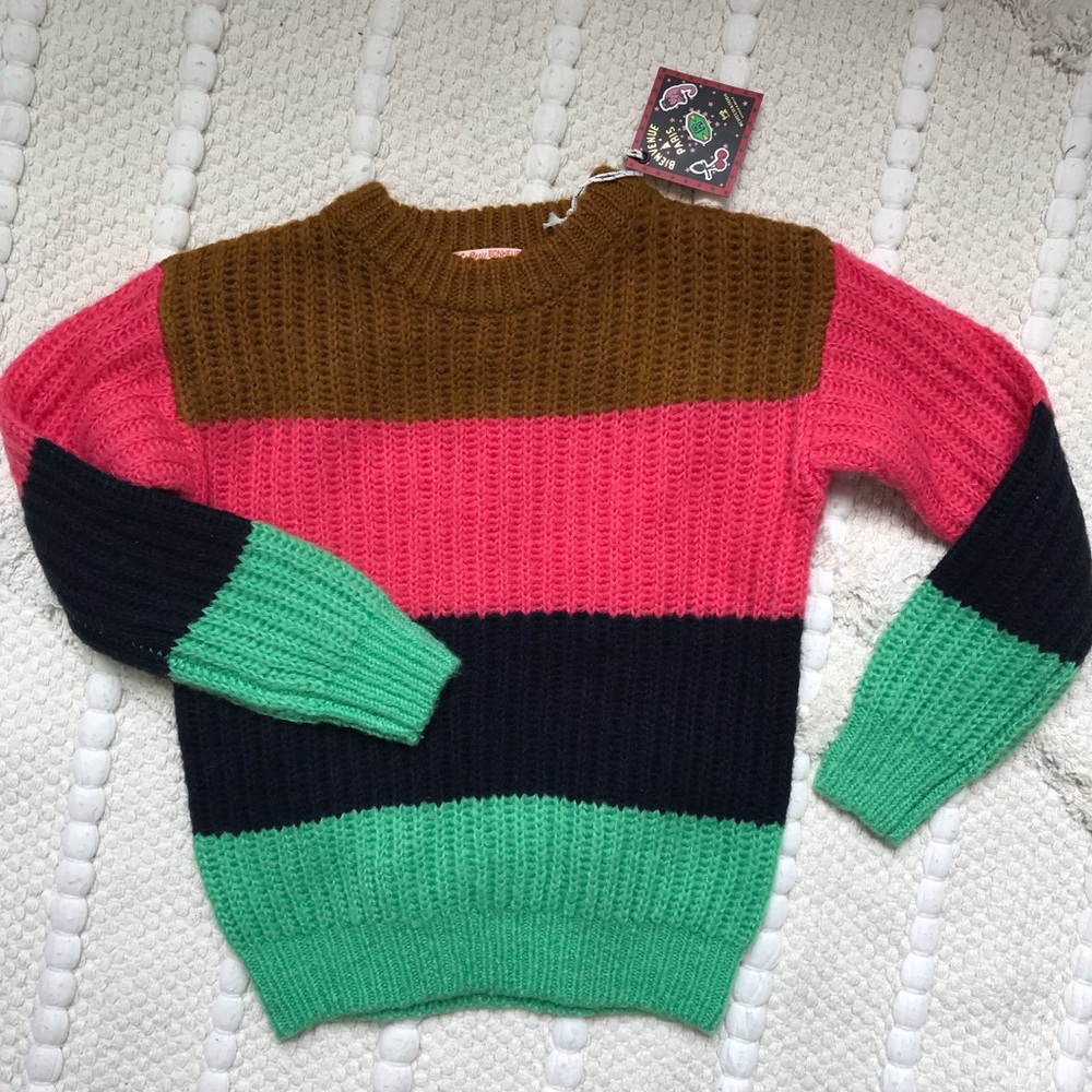 Kids Colorblock Crewneck Sweater - Pink, Green, Black, Brown